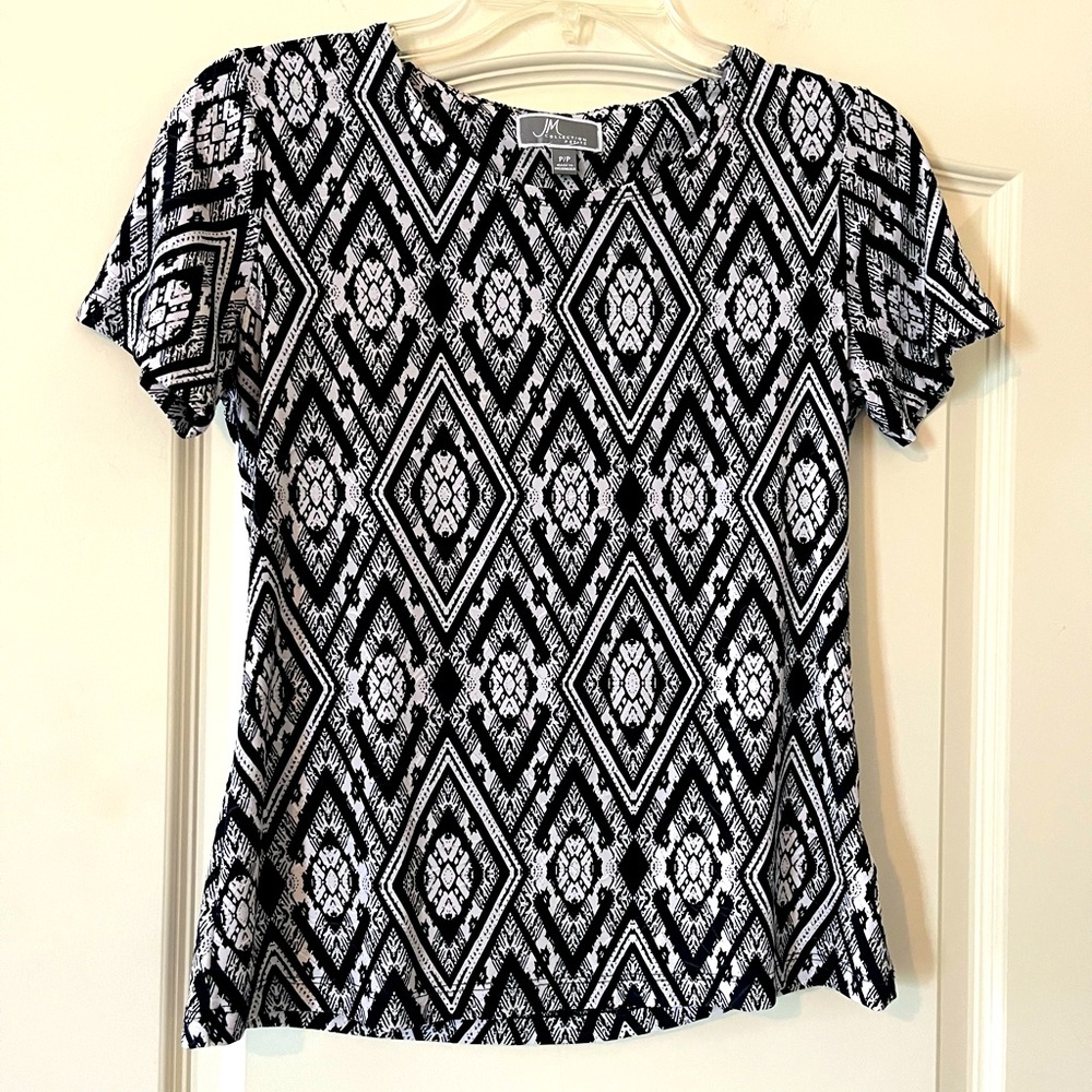 JM Collection Petite Black and White Graphic Textured Blouse Size XS